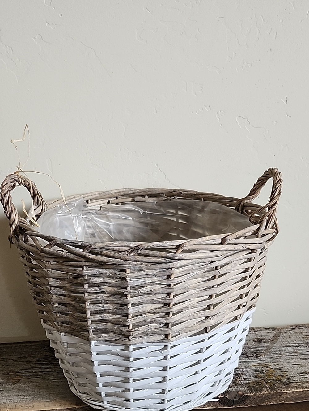 Woven Two-Tone Decorative Storage Basket - White and Natural